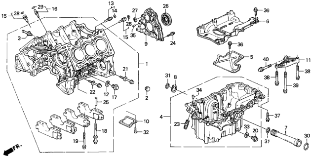 1992 Acura Legend Block Assembly, Cylinder Diagram for 11000-PY3-000
