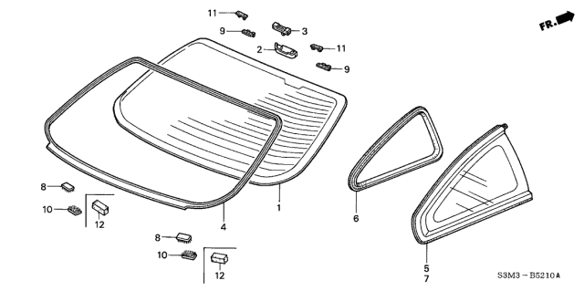 2001 Acura CL 2 Door SPORT KA 5AT Rear Windshield - Quarter Window Diagram