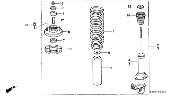1999 Acura Integra 4 Door GS (LEATHER) KA 4AT Front Shock Absorber Diagram