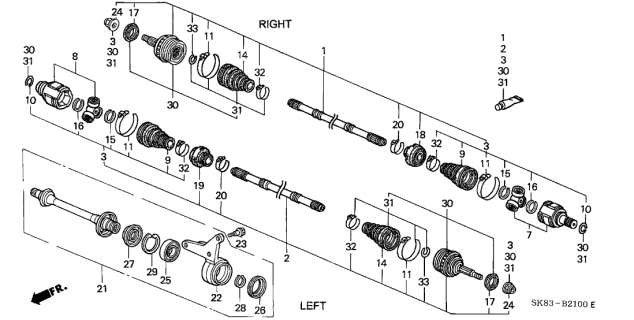 1993 Acura Integra Driver Side Driveshaft Set Diagram for 44011-SK7-J74