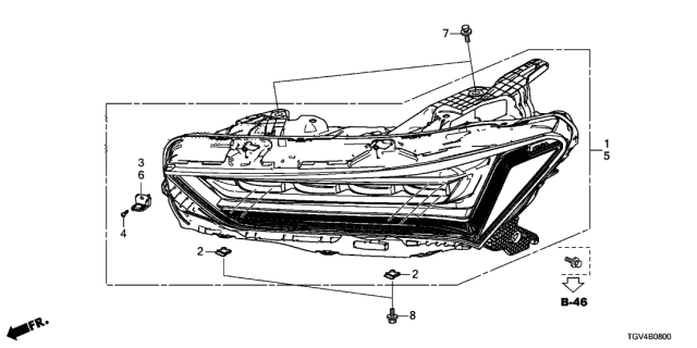 2021 Acura TLX Driver Side Headlight Assembly Diagram for 33150-TGV-A03