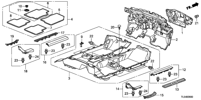 2014 Acura TSX 5 Door TECH KA 5AT Floor Mat Diagram