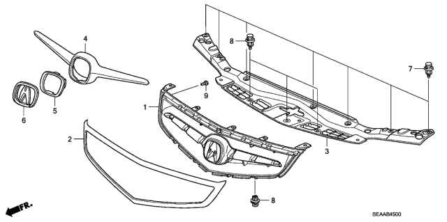 2008 Acura TSX 4 Door TSX (NAVIGATION) KA 5AT Front Grille Diagram