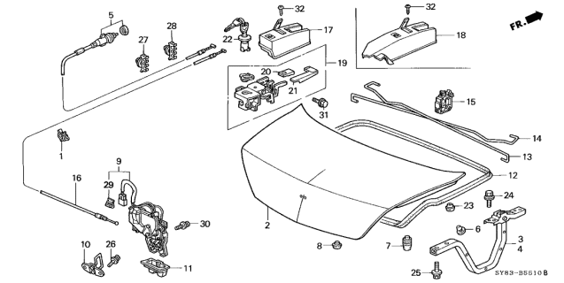 1999 Acura CL Trunk Lid Diagram