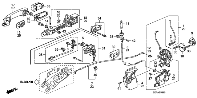 2008 Acura TL Front Door Locks - Outer Handle Diagram