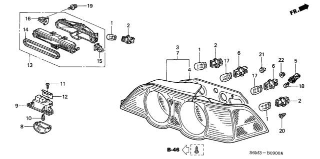 2002 Acura RSX Lamp Unit, Passenger Side Tail Diagram for 33501-S6M-A11