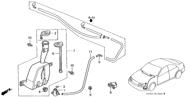 1999 Acura Integra 4 Door GS (LEATHER) KA 4AT Windshield Washer Diagram