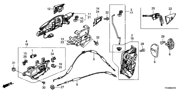 2017 Acura RLX Front Door Locks - Outer Handle Diagram