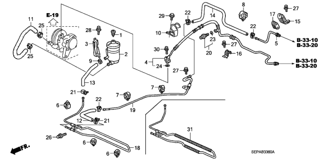 2008 Acura TL Power Steering High Pressure Line Hose Feed Diagram for 53713-SEP-A14