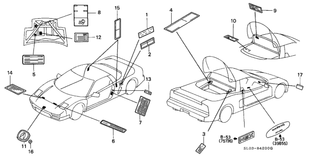 1999 Acura NSX 2 Door NSX-T KA 4AT Emblems Diagram