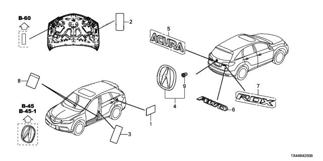 2014 Acura RDX Rear Emblem (Awd) Diagram for 75719-TX4-A01