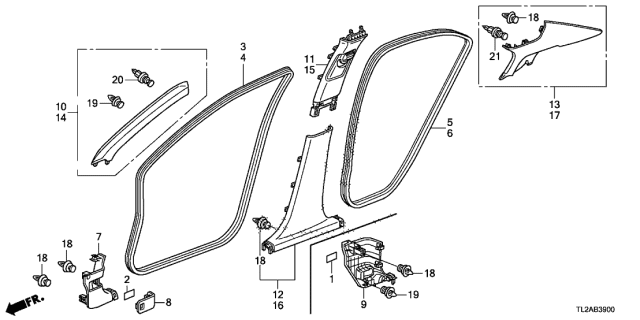 2013 Acura TSX 4 Door TSX V6 KA 5AT Pillar Garnish Diagram