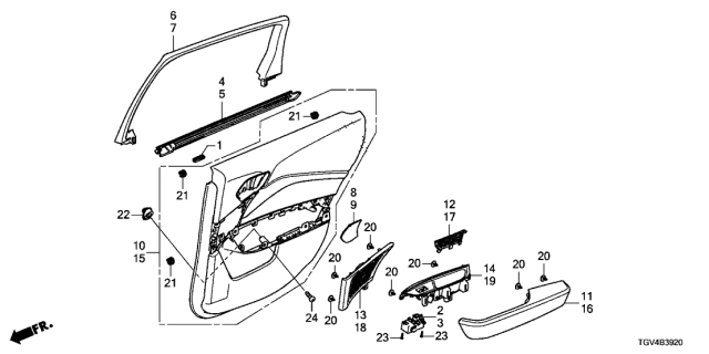 2021 Acura TLX Left Rear Power Window Switch Assembly Diagram for 35780-TGV-A01