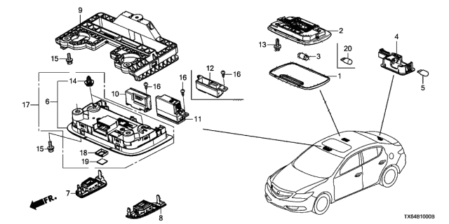 2016 Acura ILX Roof Module Bracket Diagram for 36605-TX6-A00