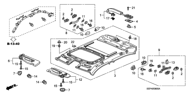 2008 Acura TL 4 Door BASE (NAVIGATION) KA 5AT Roof Lining Diagram