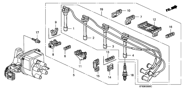1994 Acura Integra 4 Door RS KA 5MT High Tension Cord - Spark Plug Diagram