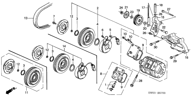 2001 Acura NSX 2 Door NSX-T KA 6MT A/C Compressor Diagram