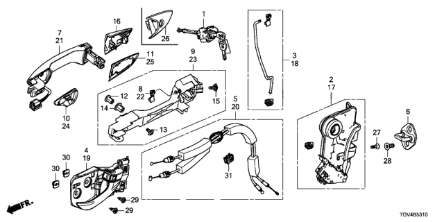2021 Acura TLX Front Door Locks - Outer Handle Diagram