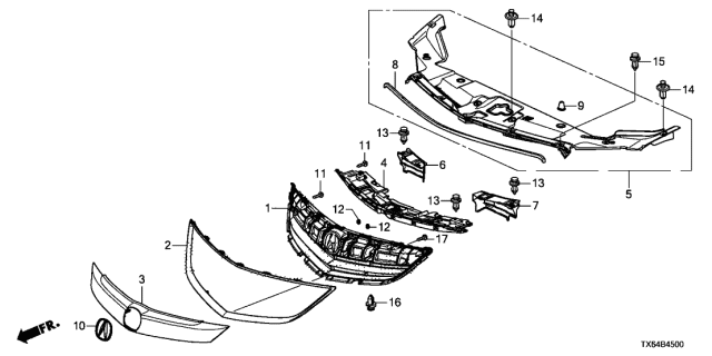 2015 Acura ILX Front Grille Back Plate Diagram for 71124-TX6-A00