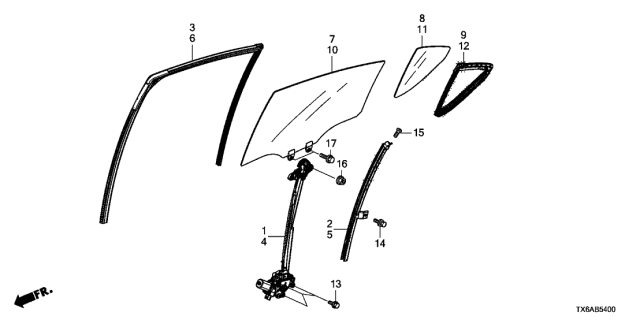 2018 Acura ILX Glass Assembly, Right Rear Door Diagram for 73400-TX6-305