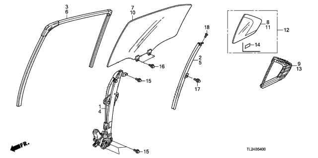 2010 Acura TSX Rear Door Glass - Regulator Diagram