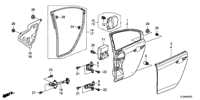 2013 Acura TSX 4 Door TSX V6 KA 5AT Rear Door Panels Diagram