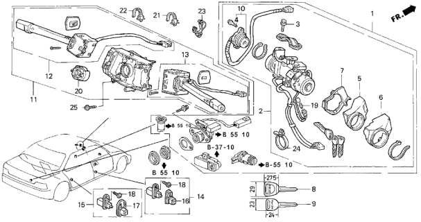 1992 Acura Vigor Lock Assembly, Steering Diagram for 35100-SL5-A01