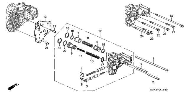 2002 Acura TL 4 Door TL KA 5AT 5AT Top Accumulator Body Diagram