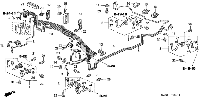 1998 Acura RL Left Front Brake Hose Set Diagram for 01465-SZ3-000