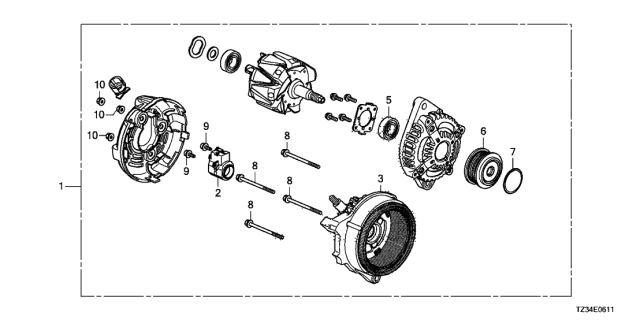 2016 Acura TLX Air Conditioner Generator Assembly Diagram for 31100-5J2-A51