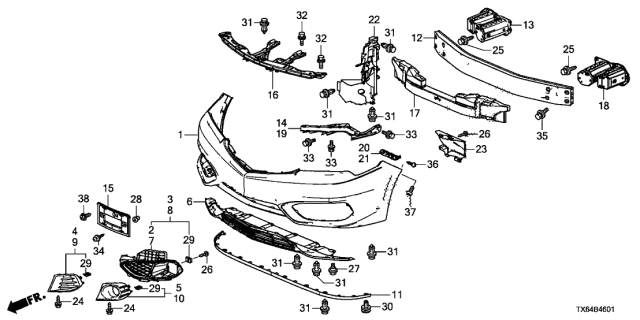 2017 Acura ILX Front Bumper-Outer Grille Right Diagram for 71102-TX6-A51