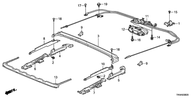 2013 Acura TL 4 Door TECH KA 6AT Roof Slide Components Diagram