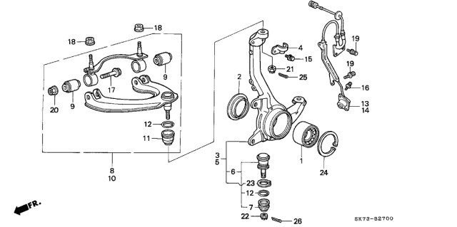 1991 Acura Integra Knuckle, Right Front Diagram for 51210-SK7-030