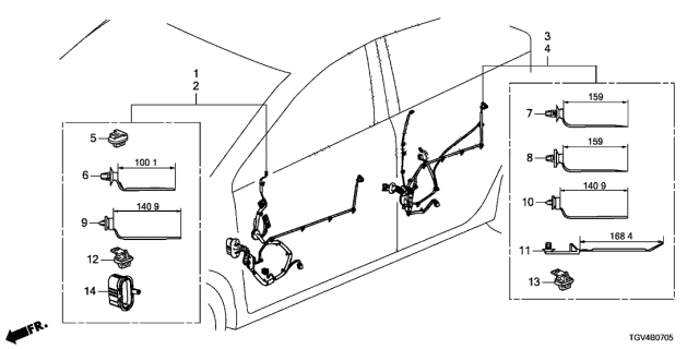 2021 Acura TLX Harness, Passenger Door Diagram for 32752-TGY-A10