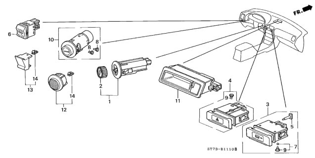 2001 Acura Integra Switch Assembly, Rear Defogger Diagram for 35500-ST7-Z01