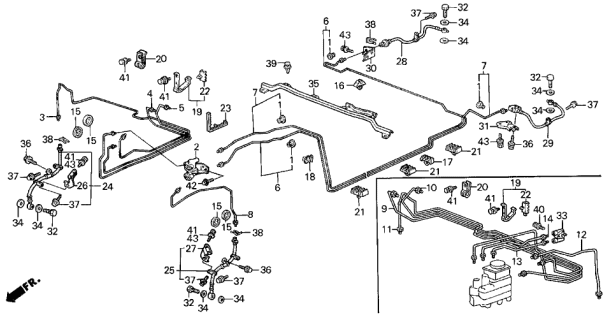 1987 Acura Legend Hose Set,Rear Front Brake Diagram for 01464-SD4-020