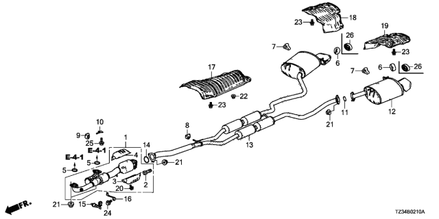 2019 Acura TLX Exhaust Pipe - Muffler (4WD) Diagram