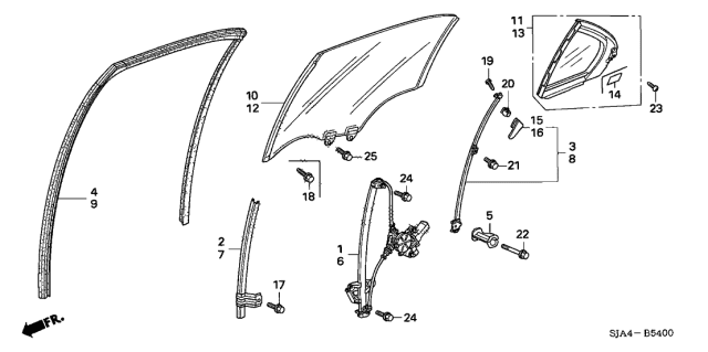 2005 Acura RL Glass Assembly, Right Rear Door (Green) (Agc) Diagram for 73400-SJA-A11