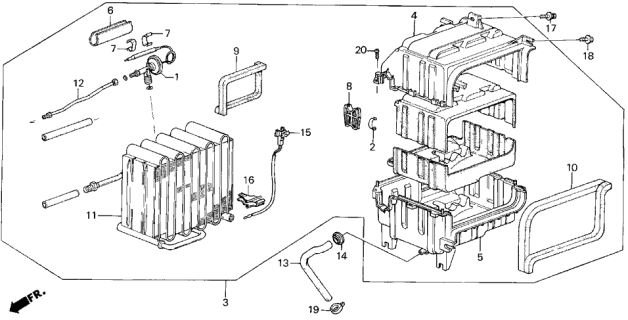 1986 Acura Legend Evaporator Assembly Diagram for 80210-SD4-A01