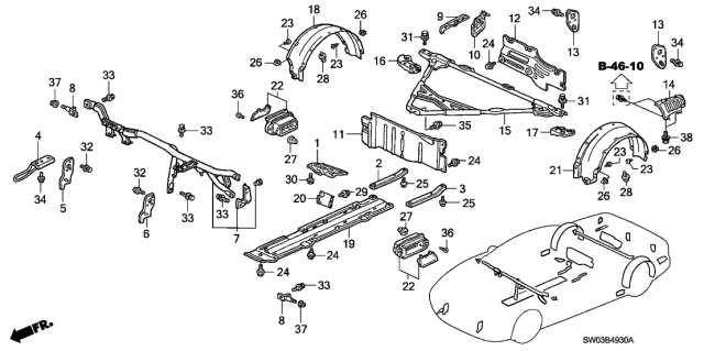 2001 Acura NSX 2 Door NSX-T KA 6MT Body Components Diagram