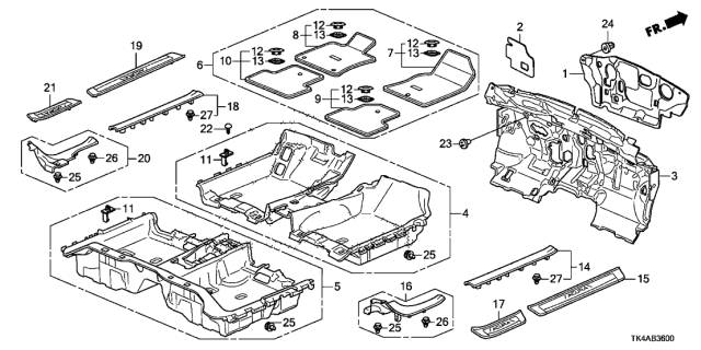 2013 Acura TL 4 Door TECH (SHAWD) KA 6MT Floor Mat Diagram