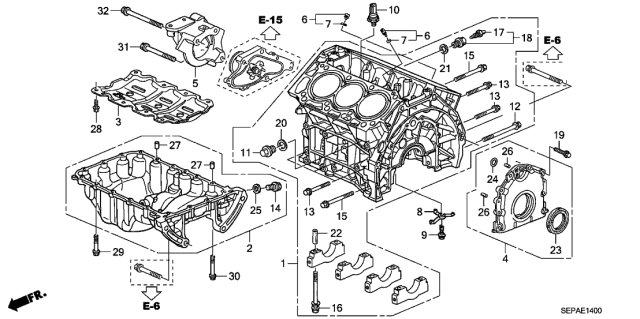 2008 Acura TL 4 Door BASE (NAVIGATION) KA 5AT Cylinder Block - Oil Pan Diagram