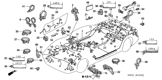 2002 Acura NSX Wire Harness, Driver Door Diagram for 32751-SL0-A03