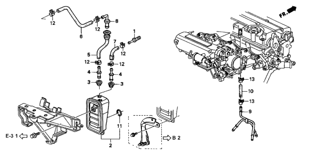 1998 Acura Integra Chamber Set, Breather Diagram for 11851-P73-000