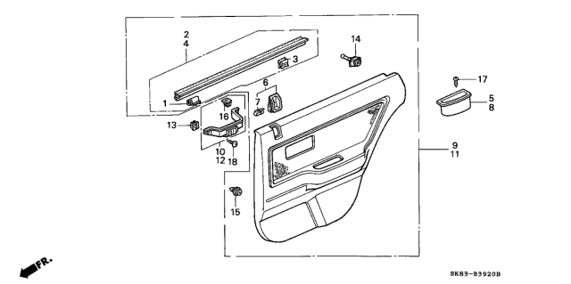 1991 Acura Integra Lining, Right Rear Door (Palmy Blue/Palmy Blue) Diagram for 83700-SK8-A01ZB