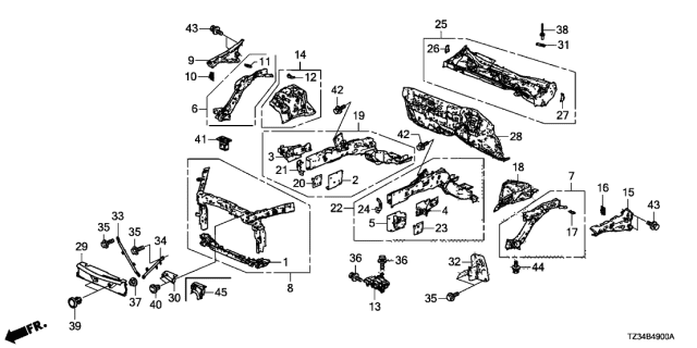 2019 Acura TLX Mbr Complete Right, Front Wheelhouse Up Diagram for 60610-TZ3-305ZZ