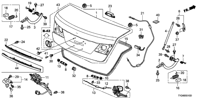 2015 Acura RLX Clip, Trunk Opener Cable Diagram for 91568-TY2-A01