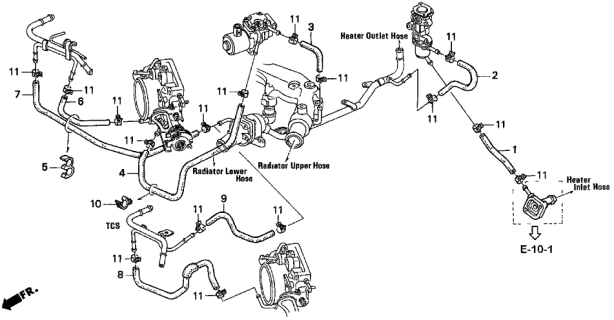1997 Acura TL 4 Door PRE3.2 KA 4AT Water Hose (V6) Diagram