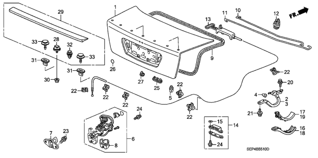 2005 Acura TL Driver Side Trunk Opener Spring Diagram for 74872-SEP-A00