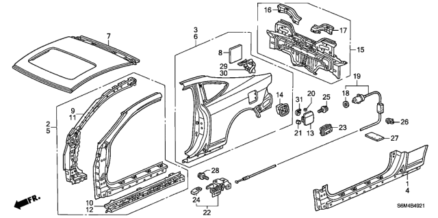 2003 Acura RSX 3 Door BASE KA 5AT Outer Panel - Rear Panel (Old Style Panel) Diagram